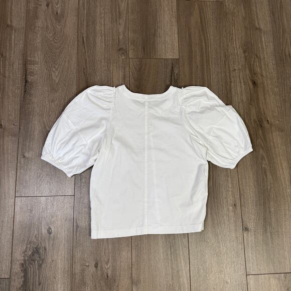 Madewell Puff-Sleeve Tee WMNS XS White Crew Neck Cotton Relaxed Fit Ruffle Trim - Picture 6 of 8